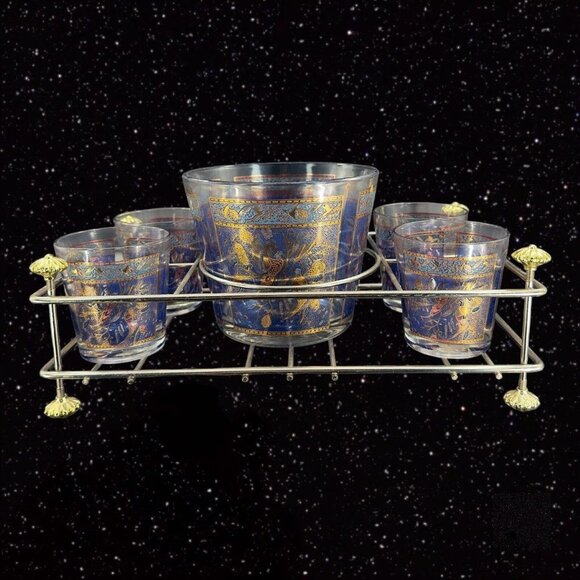 Continental Other - Continental Can Company Ice Bucket 4 Tumblers Gold Pheasants Bird Metal Rack Set